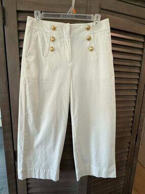 Talbots Petite White Sailor Pants Gold Button High Rise Cropped Size 4P NWT